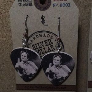 Silver Dollar Leather Guitar Pick Earrings